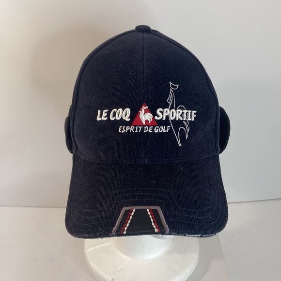 Le Coq Sportif  Esprit De Golf Black Corduroy Embroidered W/Flaps Hat, Size-M/L - Picture 9 of 9